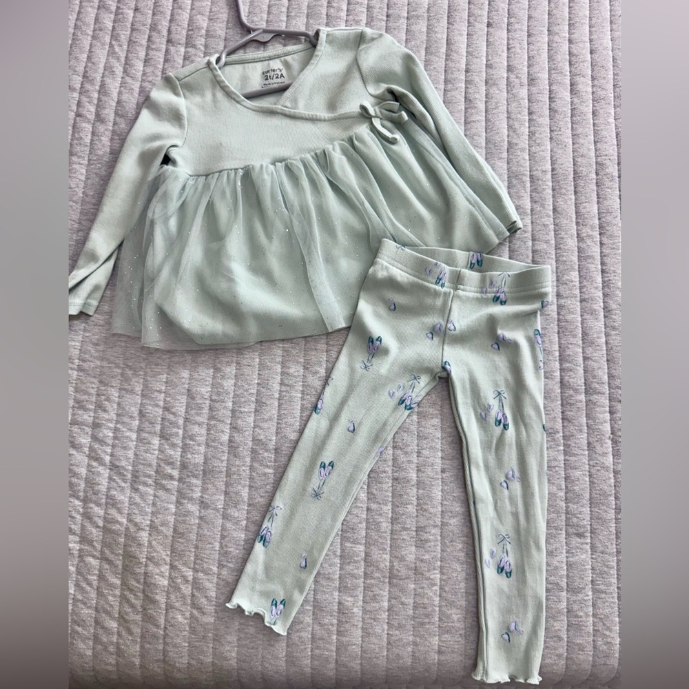 Carter's Mint Green Tulle Top & Floral Leggings Set